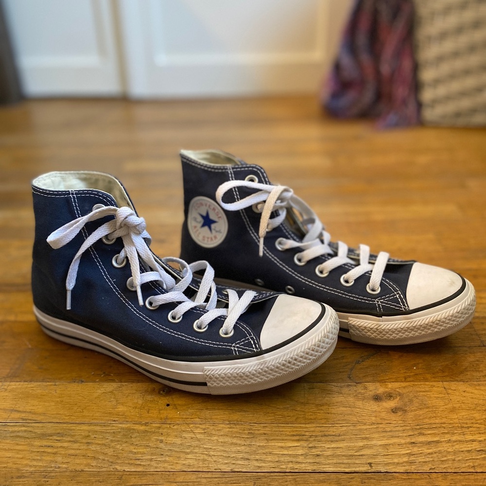 Navy blue high top converse